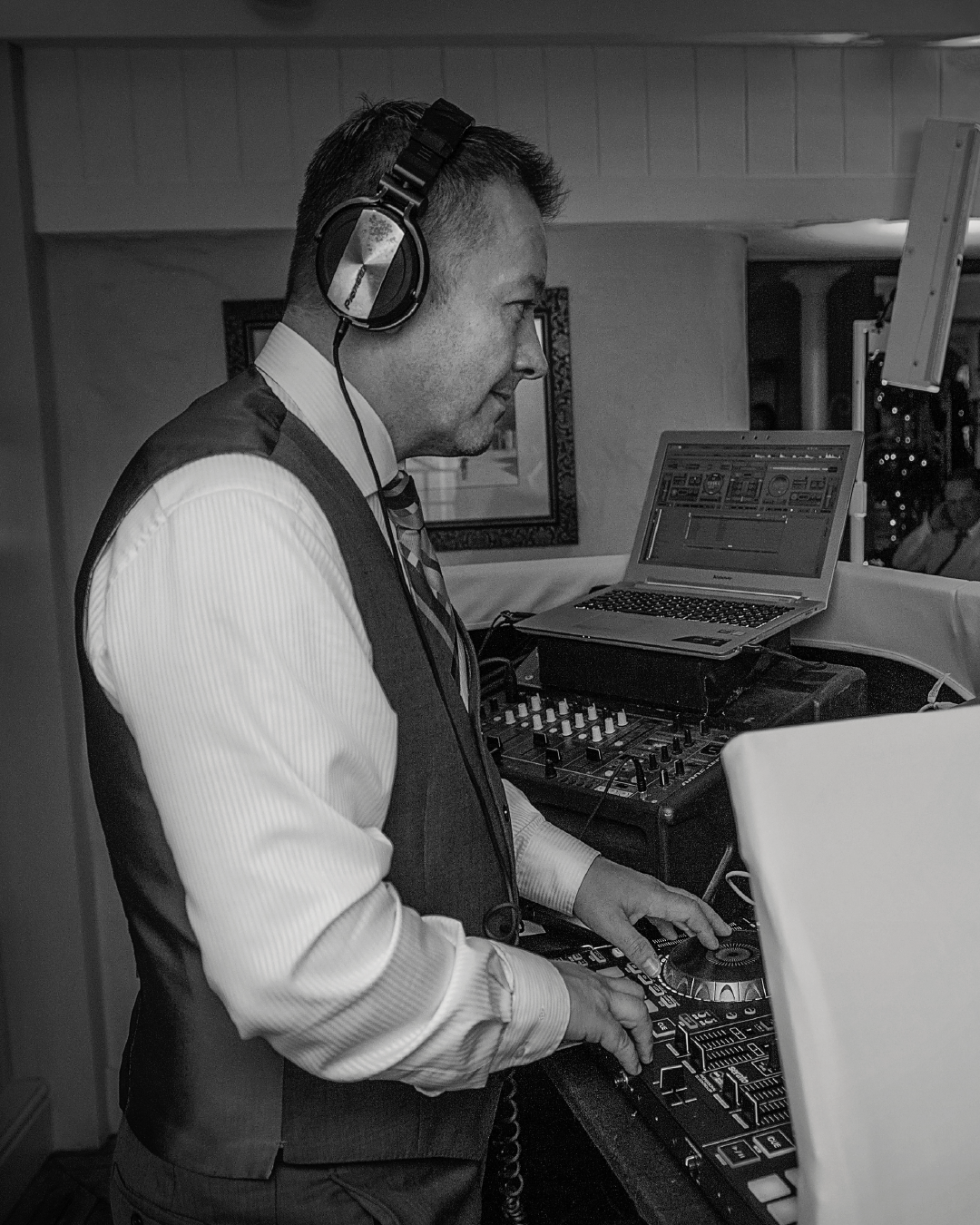 Corporate DJ set with stage lighting — PC Roadshows